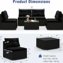 Tangkula 5 Piece Rattan Sofa Set, Outdoor Wicker Furniture Set w/Seat & Back Cushions
