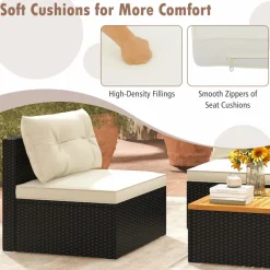 Tangkula 5 Piece Rattan Sofa Set, Patiojoy Outdoor Wicker Furniture Set with Seat & Back Cushions
