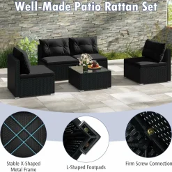 Tangkula 5 Piece Rattan Sofa Set, Outdoor Wicker Furniture Set w/Seat & Back Cushions