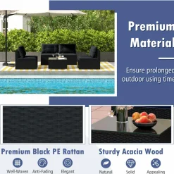 Tangkula 5 Piece Rattan Sofa Set, Outdoor Wicker Furniture Set w/Seat & Back Cushions
