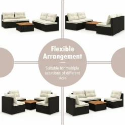 Tangkula 5 Piece Rattan Sofa Set, Patiojoy Outdoor Wicker Furniture Set with Seat & Back Cushions