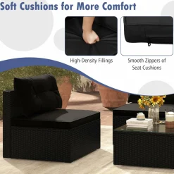 Tangkula 5 Piece Rattan Sofa Set, Outdoor Wicker Furniture Set w/Seat & Back Cushions