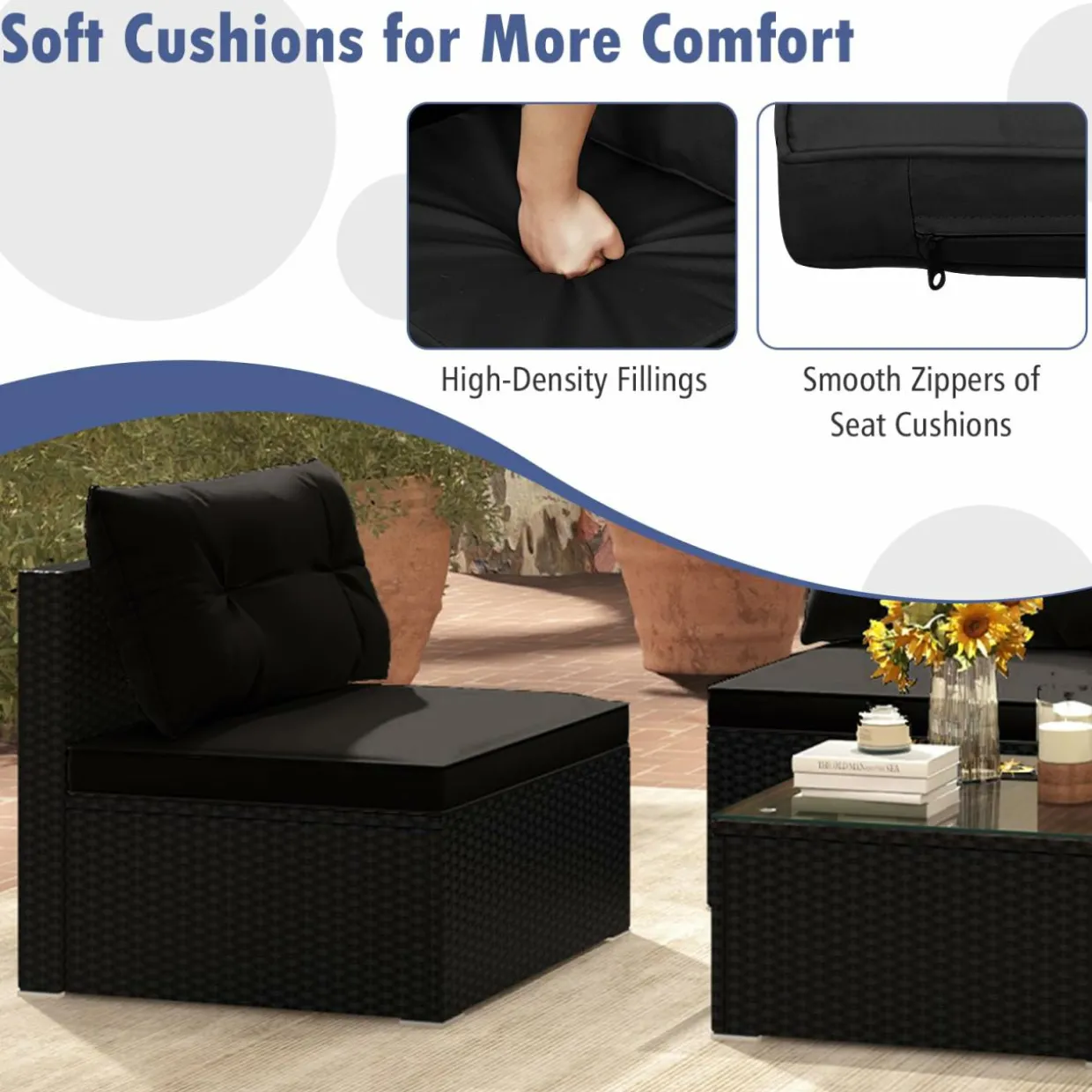 Tangkula 5 Piece Rattan Sofa Set, Outdoor Wicker Furniture Set w/Seat & Back Cushions