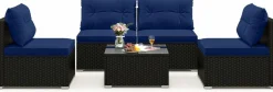 Tangkula 5 Piece Rattan Sofa Set, Outdoor Wicker Furniture Set w/Seat & Back Cushions