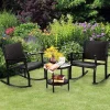Tangkula 3 Piece Rocking Bistro Set, Wicker Patio Outdoor Rocking Chairs Set of 2, Furniture Set(Dark Brown)