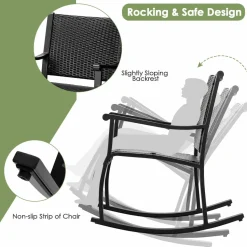 Tangkula 3 Piece Rocking Bistro Set, Wicker Patio Outdoor Rocking Chairs Set of 2, Furniture Set(Dark Brown)