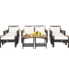 Tangkula 7 Piece Wicker Patio Furniture Set, Patiojoy Acacia Wood Patio Conversation Set (Off White)