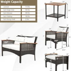 Tangkula 7 Piece Wicker Patio Furniture Set, Patiojoy Acacia Wood Patio Conversation Set (Off White)
