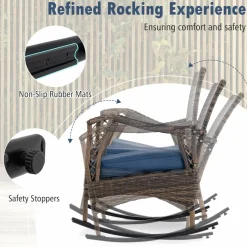 Tangkula 4 Piece Wicker Rocking Set, 2 Patio Rattan Rocker Chairs w/Loveseat & Coffee Table, Heavy-Duty Metal Frame & Bungee Rope Seat