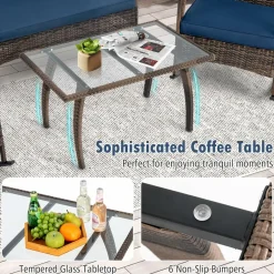 Tangkula 4 Piece Wicker Rocking Set, 2 Patio Rattan Rocker Chairs w/Loveseat & Coffee Table, Heavy-Duty Metal Frame & Bungee Rope Seat