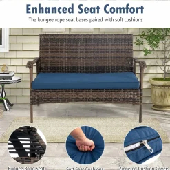 Tangkula 4 Piece Wicker Rocking Set, 2 Patio Rattan Rocker Chairs w/Loveseat & Coffee Table, Heavy-Duty Metal Frame & Bungee Rope Seat