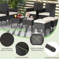 Tangkula 8 Piece Wicker Sofa Set, Patiojoy Outdoor Rattan Sofa Set, Patio Wicker Conversation Set for Backyard, Poolside
