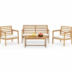 Tangkula 4 Piece Wood Patio Conversation Set, Patio Furniture Set w/Seat Cushions