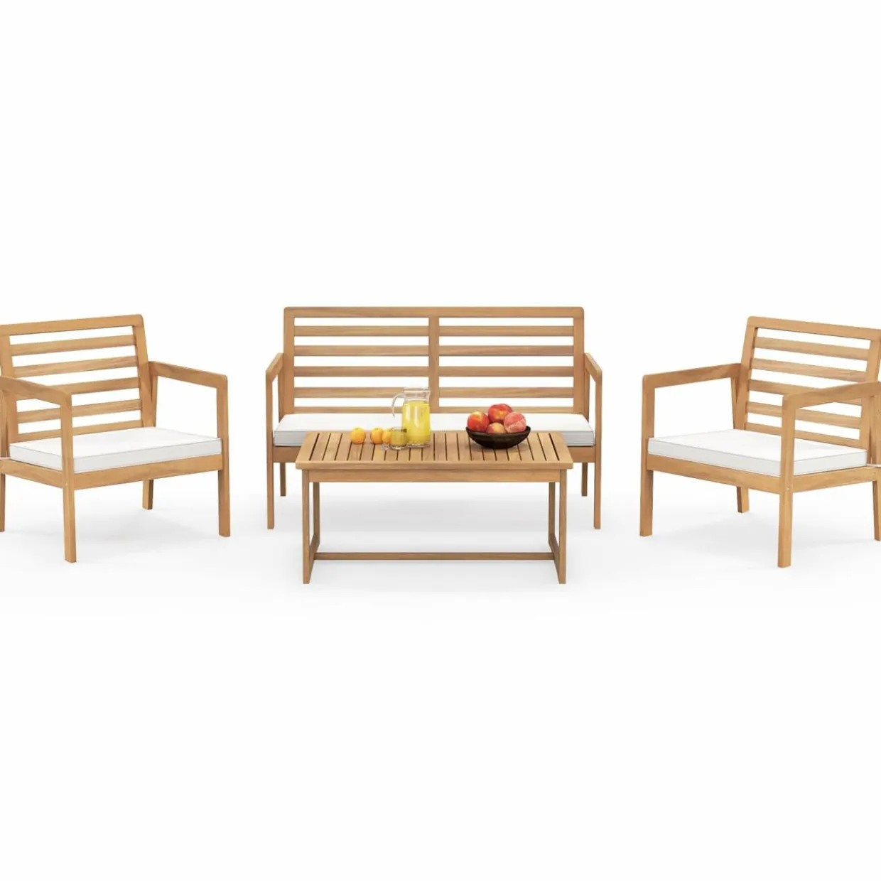 Tangkula 4 Piece Wood Patio Conversation Set, Patio Furniture Set w/Seat Cushions