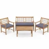 Tangkula 4 Piece Wood Patio Furniture Set, Outdoor Conversation Set w/Soft Seat Cushions