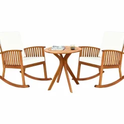 Tangkula 3 Piece Wood Patio Rocking Chair Set, Outdoor Acacia Wood Rocker Set with Round Table