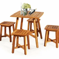 Tangkula 5 Piece Wood Patio Dining Set