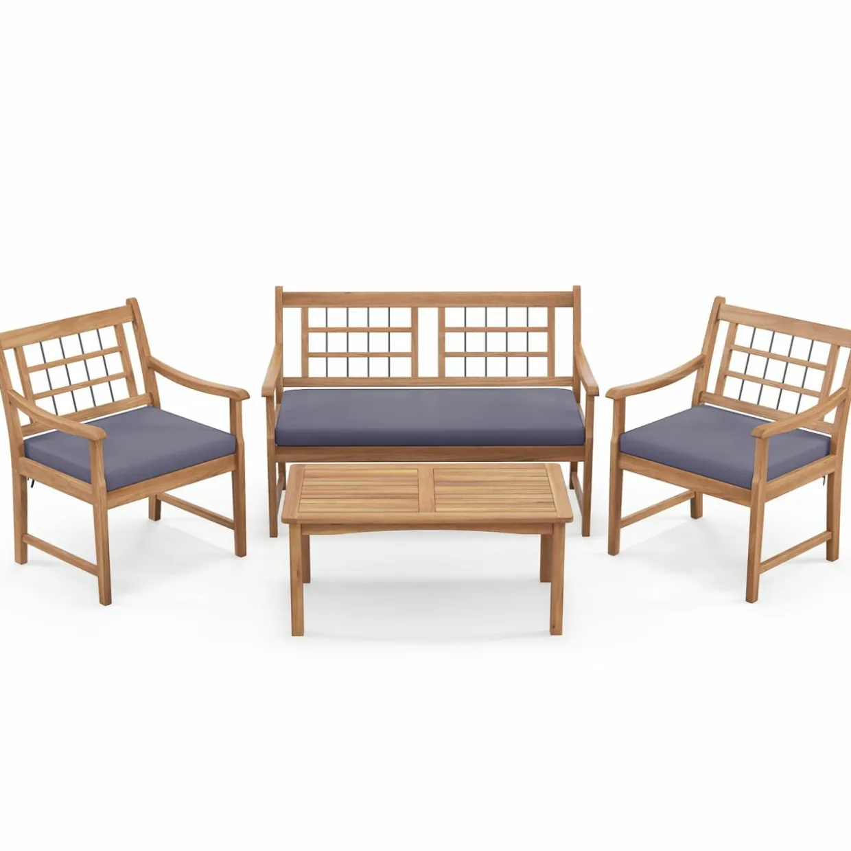Tangkula 4 Piece Wood Patio Furniture Set, Outdoor Conversation Set w/Soft Seat Cushions