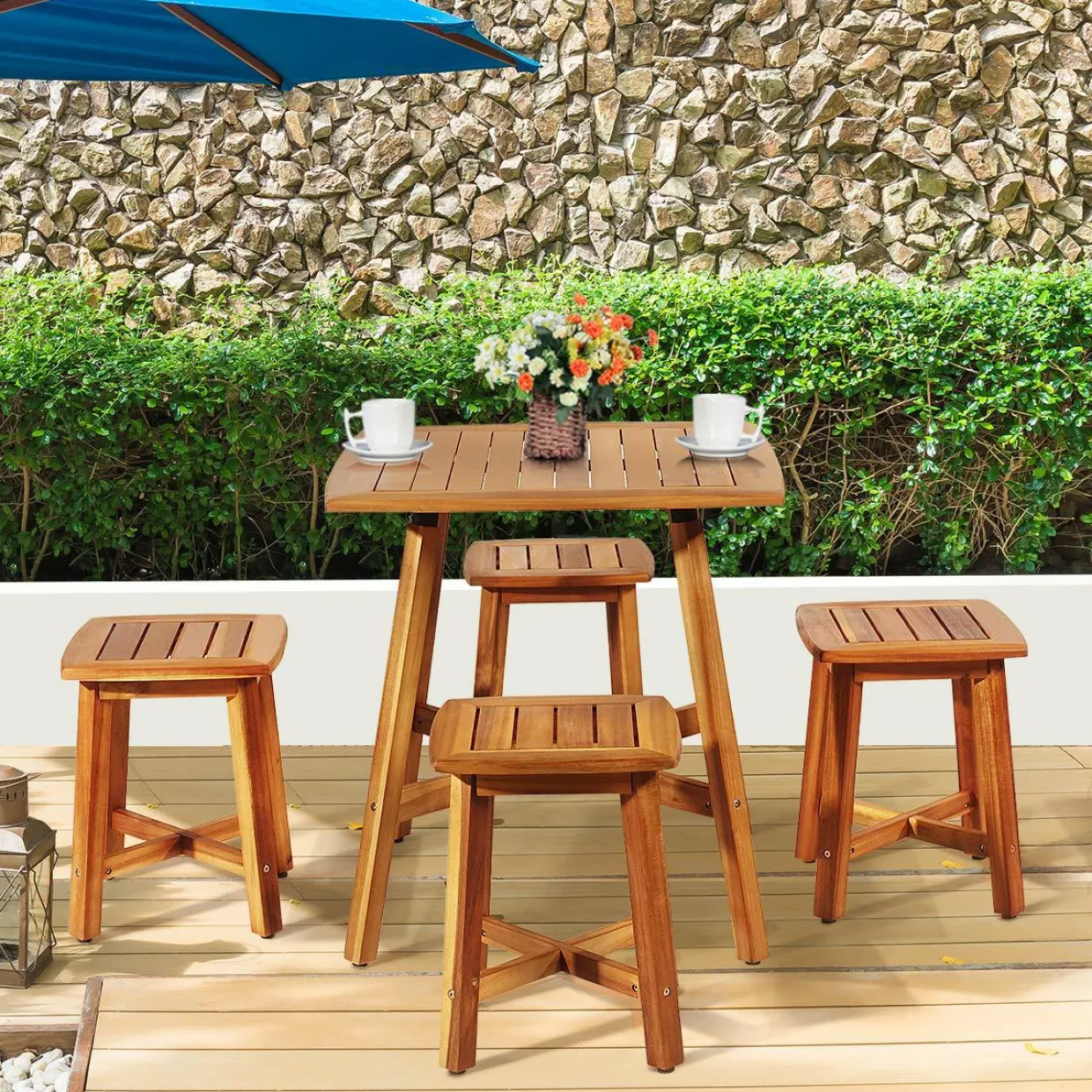 Tangkula 5 Piece Wood Patio Dining Set