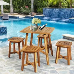 Tangkula 5 Piece Wood Patio Dining Set