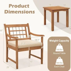 Tangkula 3 Piece Wood Patio Furniture Set, Outdoor Bistro Set w/Soft Seat Cushions