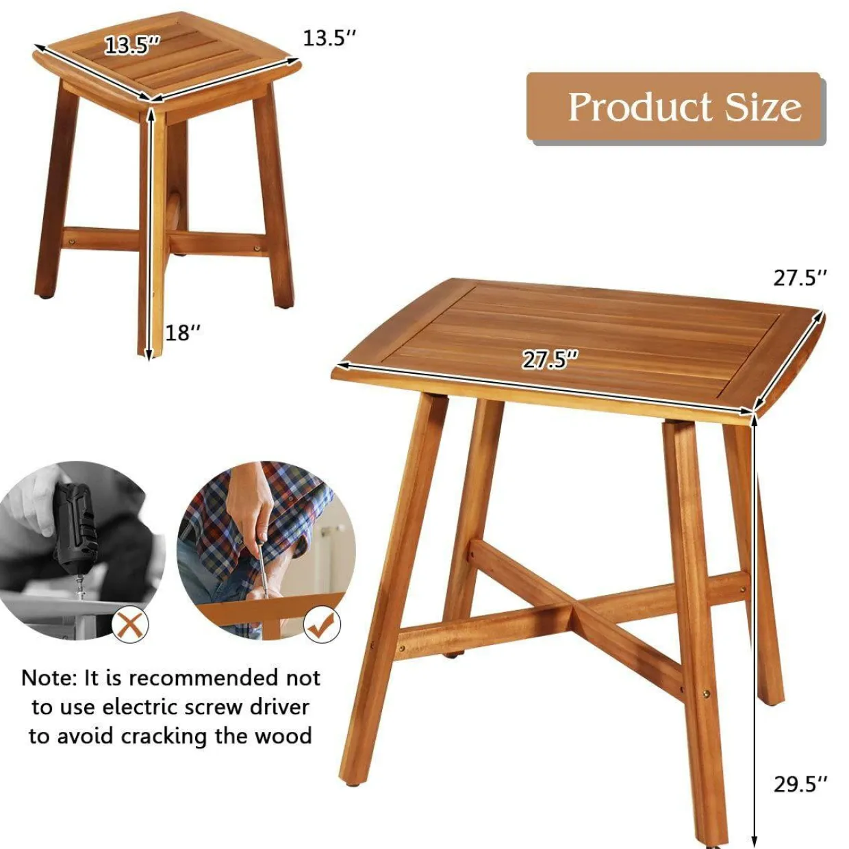 Tangkula 5 Piece Wood Patio Dining Set