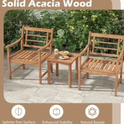 Tangkula 3 Piece Wood Patio Furniture Set, Outdoor Bistro Set w/Soft Seat Cushions