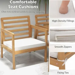 Tangkula 4 Piece Wood Patio Conversation Set, Patio Furniture Set w/Seat Cushions