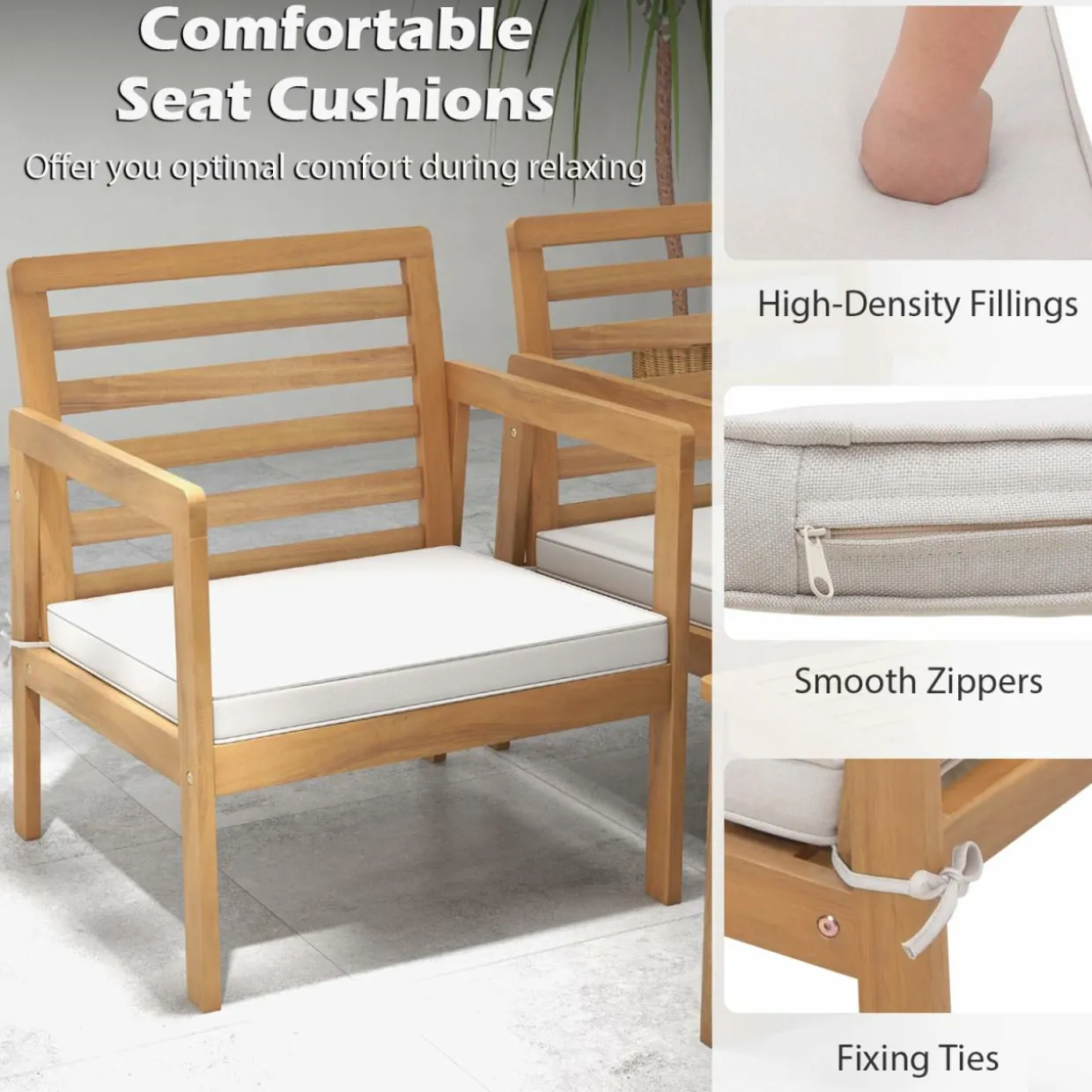 Tangkula 4 Piece Wood Patio Conversation Set, Patio Furniture Set w/Seat Cushions