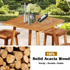 Tangkula 5 Piece Wood Patio Dining Set