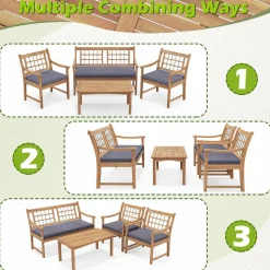 Tangkula 4 Piece Wood Patio Furniture Set, Outdoor Conversation Set w/Soft Seat Cushions