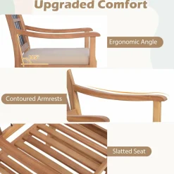 Tangkula 3 Piece Wood Patio Furniture Set, Outdoor Bistro Set w/Soft Seat Cushions