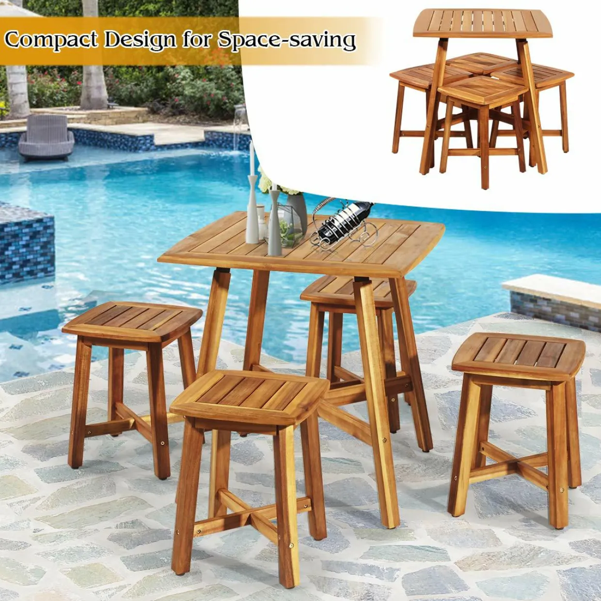Tangkula 5 Piece Wood Patio Dining Set