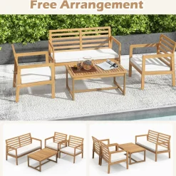 Tangkula 4 Piece Wood Patio Conversation Set, Patio Furniture Set w/Seat Cushions