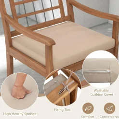 Tangkula 3 Piece Wood Patio Furniture Set, Outdoor Bistro Set w/Soft Seat Cushions