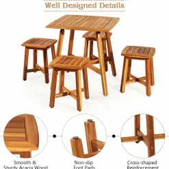 Tangkula 5 Piece Wood Patio Dining Set
