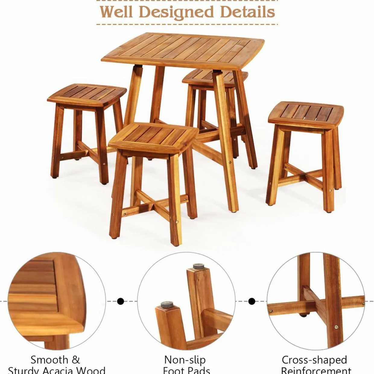 Tangkula 5 Piece Wood Patio Dining Set