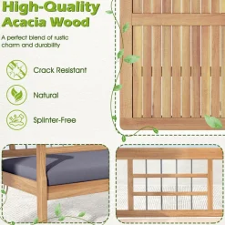 Tangkula 4 Piece Wood Patio Furniture Set, Outdoor Conversation Set w/Soft Seat Cushions