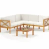 Tangkula 6 Pieces Acacia Wood Patio Furniture Set, Outdoor Sectional Conversation Set with Cushions and Coffee Table