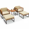 Tangkula 5 Pieces Acacia Wood Patio Furniture Set with Ottomans, Outdoor Conversation Set