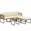 Tangkula 6 Pieces Acacia Wood Patio Furniture Set, Patiojoy Outdoor Sectional Conversation Sofa Set with Cushions