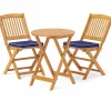 Tangkula 3 Pieces Acacia Wood Patio Folding Bistro Set, Outdoor Table and Chairs Set with Soft Cushions