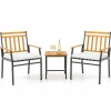 Tangkula 3 Pieces Acacia Wood Bistro Set, Patio Conversation Set with Cushions and Coffee Table