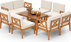 Tangkula 5/10 Pieces Acacia Wood Patio Furniture Set, Outdoor Sectional Conversation Set with Cushions
