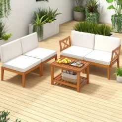 Tangkula 5/10 Pieces Acacia Wood Patio Furniture Set, Outdoor Sectional Conversation Set with Cushions