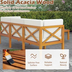 Tangkula 6 Pieces Acacia Wood Patio Furniture Set, Outdoor Sectional Conversation Set with Cushions and Coffee Table