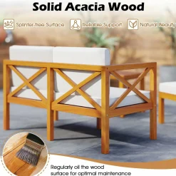 Tangkula 5 Pieces Acacia Wood Patio Chaise Lounge Chair Set with Ottomans and Cushions