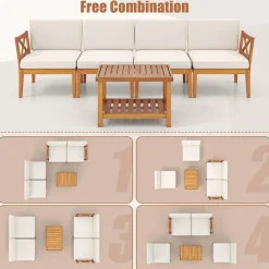 Tangkula 5/10 Pieces Acacia Wood Patio Furniture Set, Outdoor Sectional Conversation Set with Cushions