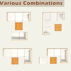 Tangkula 6 Pieces Acacia Wood Patio Furniture Set, Outdoor Sectional Conversation Set with Cushions and Coffee Table