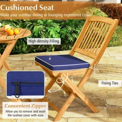Tangkula 3 Pieces Acacia Wood Patio Folding Bistro Set, Outdoor Table and Chairs Set with Soft Cushions
